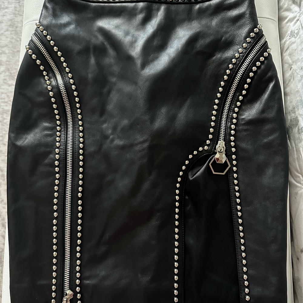 philipp plein leather skirt with studs